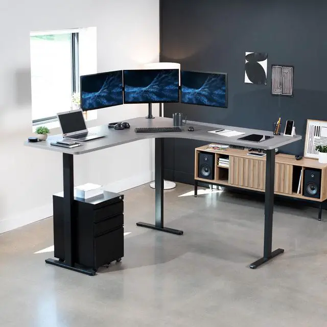 Alt view image 7 of 7 - VIVO Dark Gray / Black Electric 71" x 71" Curved Corner Stand Up Desk