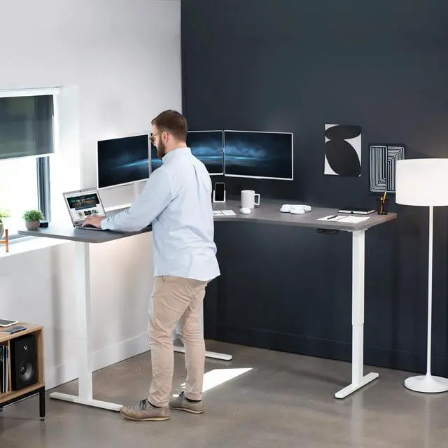 Alt view image 3 of 7 - VIVO Dark Gray / White Electric 71" x 71" Curved Corner Stand Up Desk