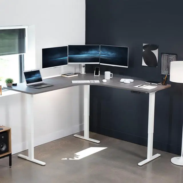 Alt view image 7 of 7 - VIVO Dark Gray / White Electric 71" x 71" Curved Corner Stand Up Desk