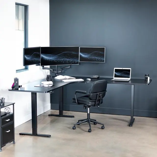 Alt view image 2 of 7 - VIVO Black Electric 83" x 83" Curved Corner Stand Up Desk