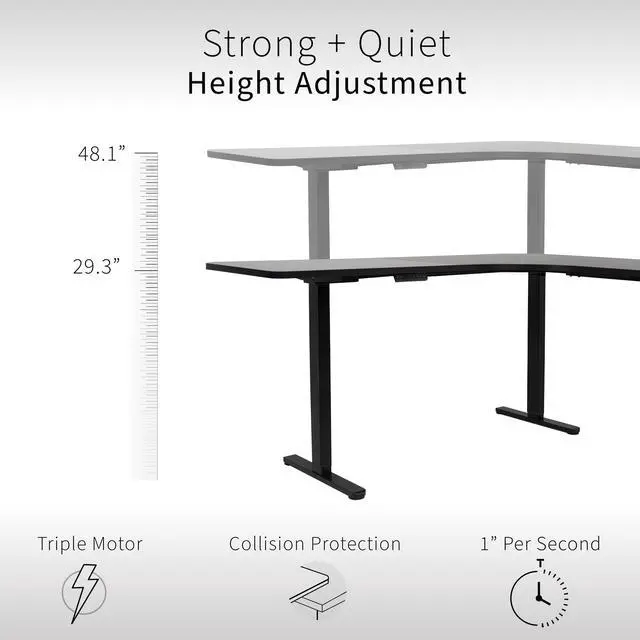 Alt view image 4 of 7 - VIVO Dark Gray / White Electric 71" x 71" Curved Corner Stand Up Desk