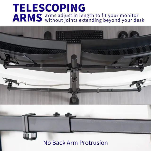 Alt view image 4 of 7 - VIVO Telescoping Quad Ultra Wide 27" to 38" Monitor Heavy Duty Desk Mount Stand