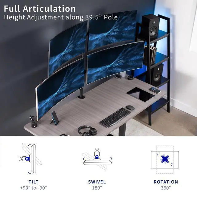 Alt view image 7 of 7 - VIVO Telescoping Quad Ultra Wide 27" to 38" Monitor Heavy Duty Desk Mount Stand