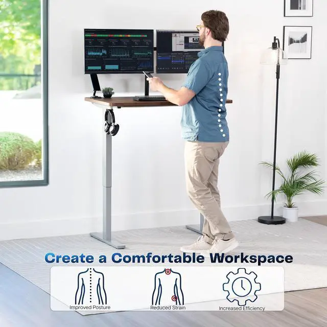 Alt view image 3 of 7 - VIVO Electric 43 x 24 Stand Up Desk | Rustic Vintage Brown Table Top, Gray Frame