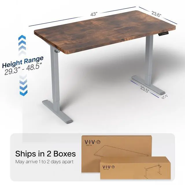 Alt view image 4 of 7 - VIVO Electric 43 x 24 Stand Up Desk | Rustic Vintage Brown Table Top, Gray Frame