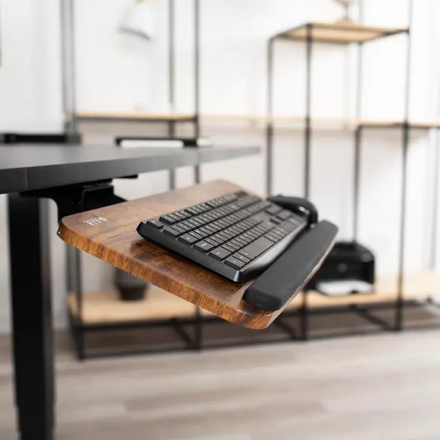 Alt view image 2 of 7 - VIVO Rustic Vintage Brown Computer Keyboard & Mouse Tray, Under Table Desk Mount