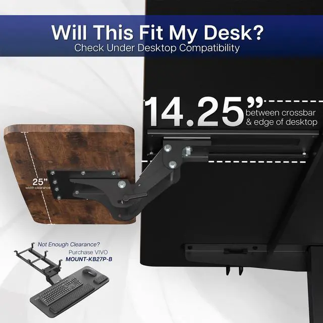 Alt view image 4 of 7 - VIVO Rustic Vintage Brown Computer Keyboard & Mouse Tray, Under Table Desk Mount