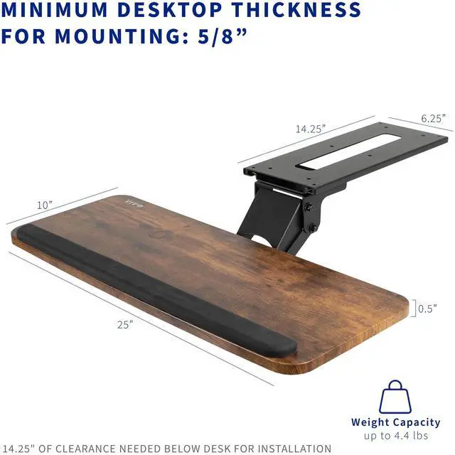 Alt view image 5 of 7 - VIVO Rustic Vintage Brown Computer Keyboard & Mouse Tray, Under Table Desk Mount