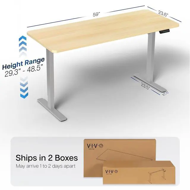 Alt view image 4 of 7 - VIVO Electric 60 x 24 Stand Up Desk, Light Wood Table Top, Gray Frame
