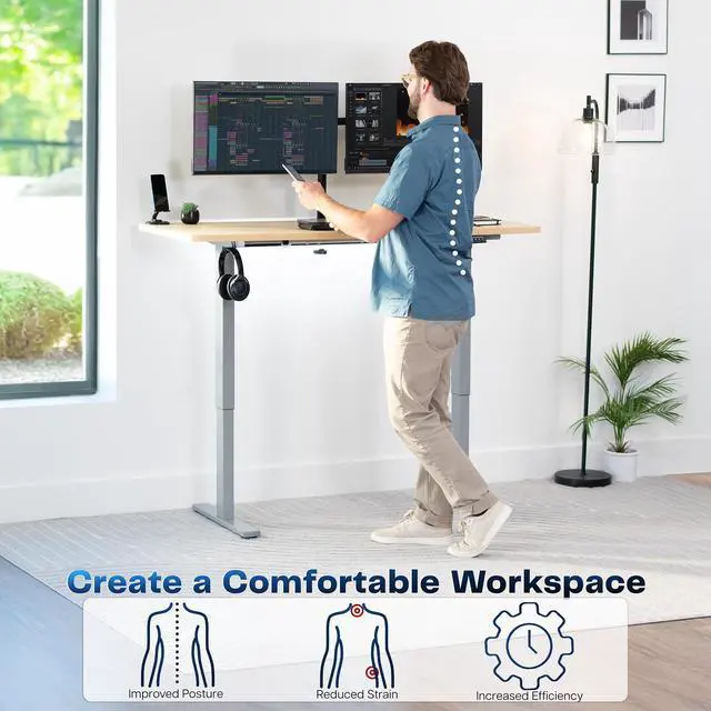 Alt view image 3 of 7 - VIVO Electric 60 x 24 Stand Up Desk, Light Wood Table Top, Gray Frame