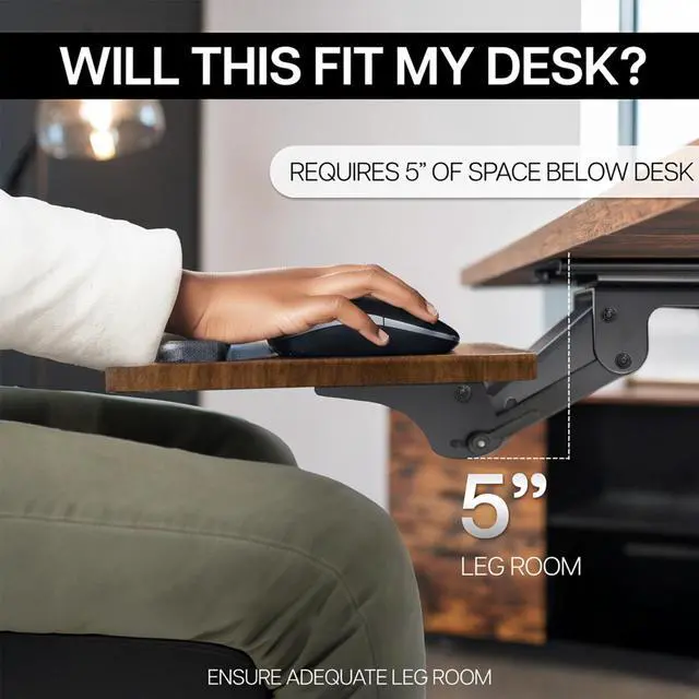 Alt view image 6 of 7 - VIVO Rustic Vintage Brown Computer Keyboard & Mouse Tray, Under Table Desk Mount