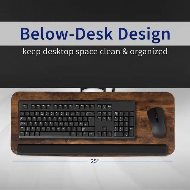 Alt view image 7 of 7 - VIVO Rustic Vintage Brown Computer Keyboard & Mouse Tray, Under Table Desk Mount