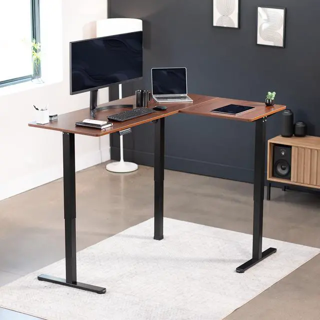 Alt view image 2 of 7 - VIVO Dark Walnut / Black Electric 63" x 47" Corner Standing Desk