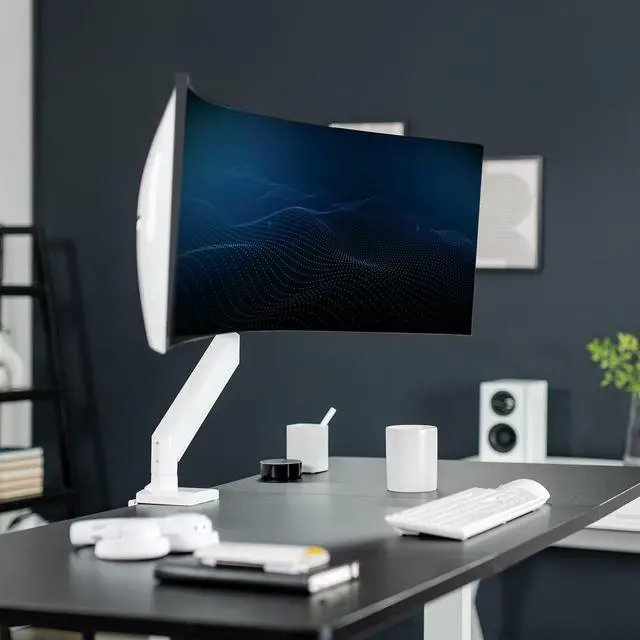 Alt view image 2 of 7 - VIVO White Single Pneumatic Monitor Desk Mount, Fits Ultrawides up to 49"