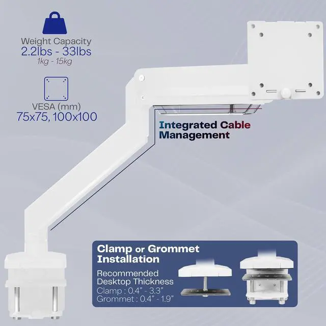Alt view image 5 of 7 - VIVO White Single Pneumatic Monitor Desk Mount, Fits Ultrawides up to 49"