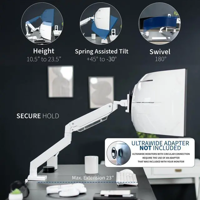 Alt view image 6 of 7 - VIVO White Single Pneumatic Monitor Desk Mount, Fits Ultrawides up to 49"