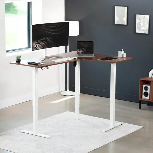 Alt view image 2 of 7 - VIVO Dark Walnut / White Electric 63" x 47" Corner Standing Desk