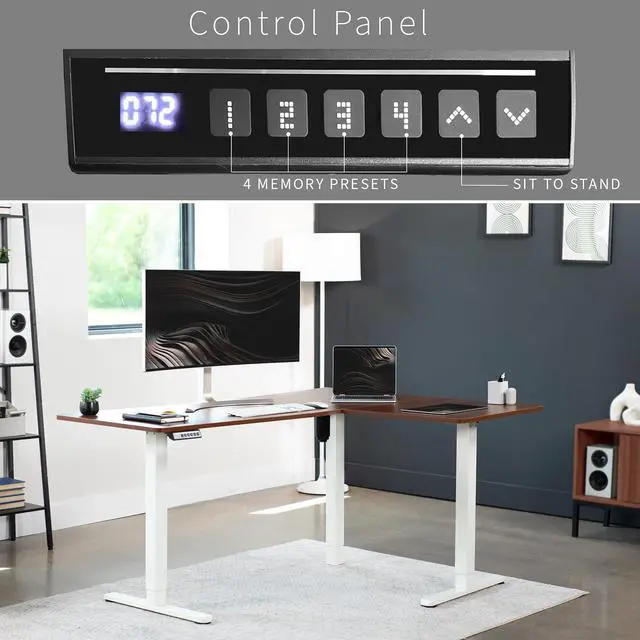 Alt view image 5 of 7 - VIVO Dark Walnut / White Electric 63" x 47" Corner Standing Desk