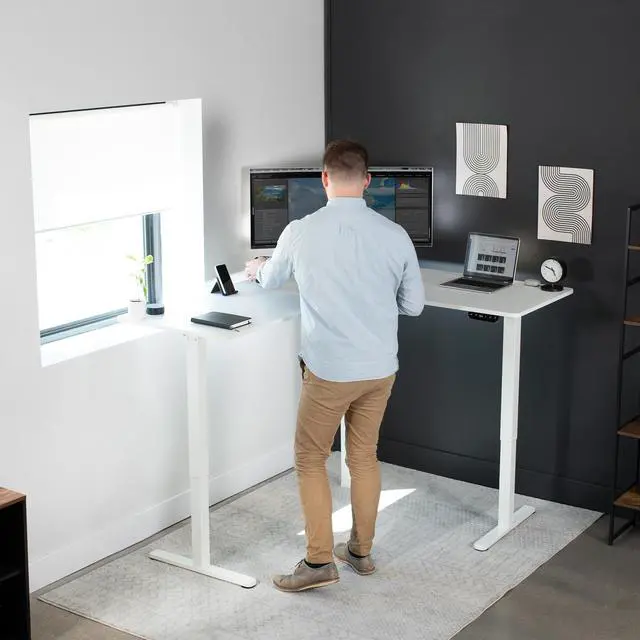 Alt view image 2 of 7 - VIVO White Electric 63" x 55" Corner Stand Up Desk, L-Shaped Workstation