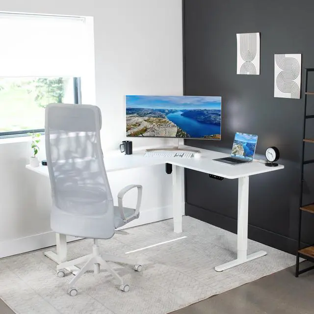 Alt view image 7 of 7 - VIVO White Electric 63" x 55" Corner Stand Up Desk, L-Shaped Workstation