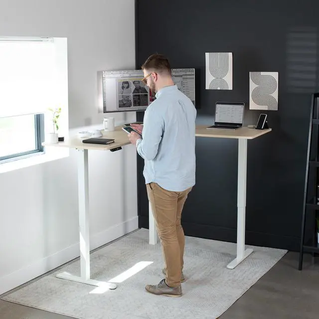 Alt view image 2 of 7 - VIVO Light Wood / White Electric 63" x 55" Corner Desk, L-Shaped Workstation