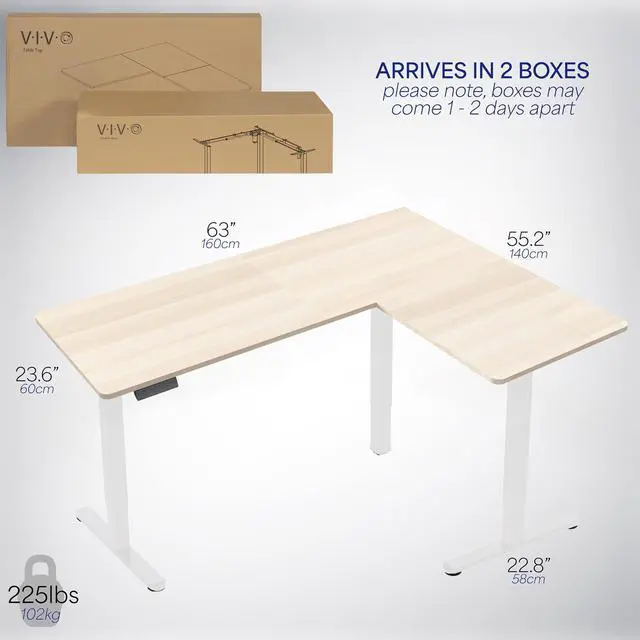 Alt view image 6 of 7 - VIVO Light Wood / White Electric 63" x 55" Corner Desk, L-Shaped Workstation