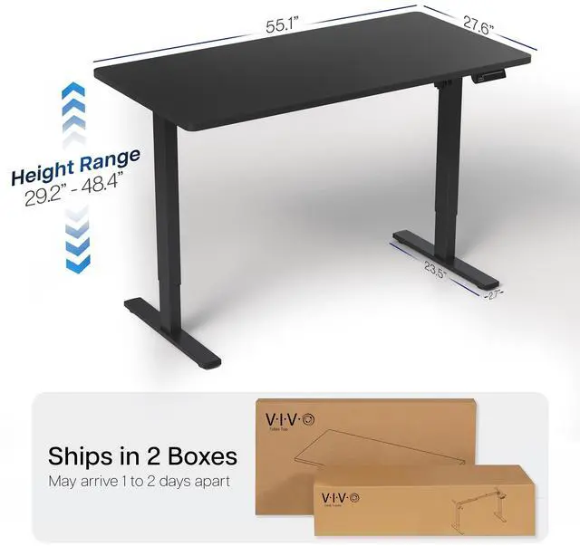 Alt view image 4 of 7 - VIVO Electric 55 x 28 Stand Up Desk, Black Table Top, Black Frame