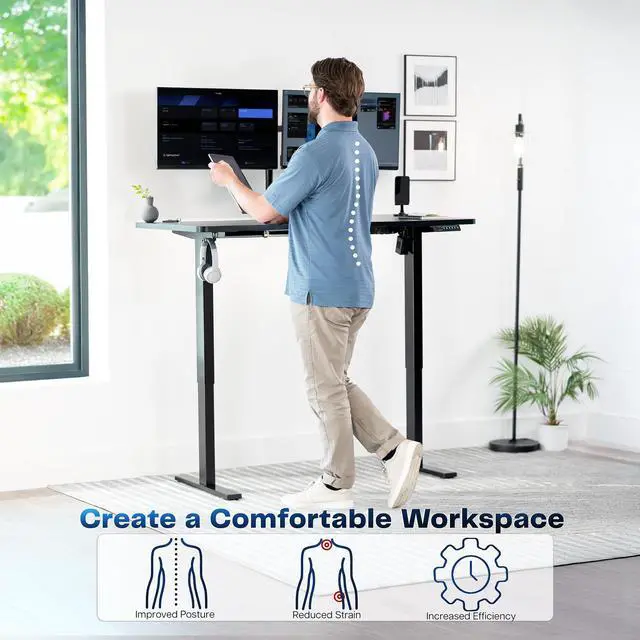 Alt view image 3 of 7 - VIVO Electric 55 x 28 Stand Up Desk, Black Table Top, Black Frame