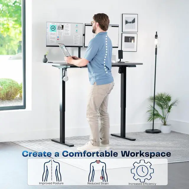 Alt view image 3 of 7 - VIVO Electric 55 x 28 Stand Up Desk, Dark Gray Table Top, Black Frame