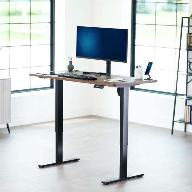 Alt view image 2 of 7 - VIVO Electric 55 x 28 Stand Up Desk, Vintage Brown Table Top, Black Frame