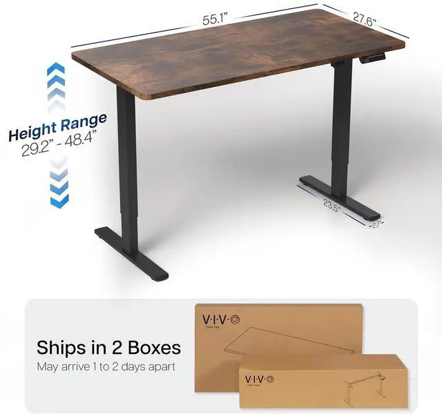 Alt view image 4 of 7 - VIVO Electric 55 x 28 Stand Up Desk, Vintage Brown Table Top, Black Frame
