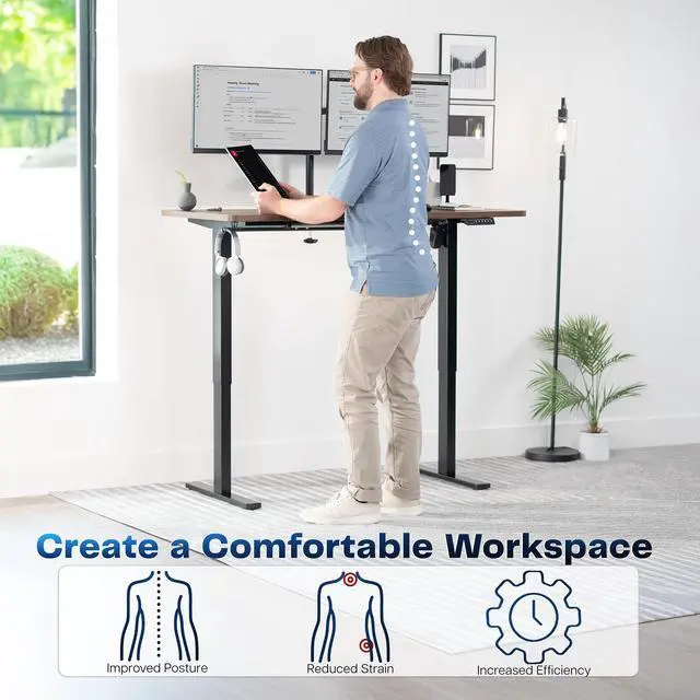 Alt view image 3 of 7 - VIVO Electric 55 x 28 Stand Up Desk, Vintage Brown Table Top, Black Frame