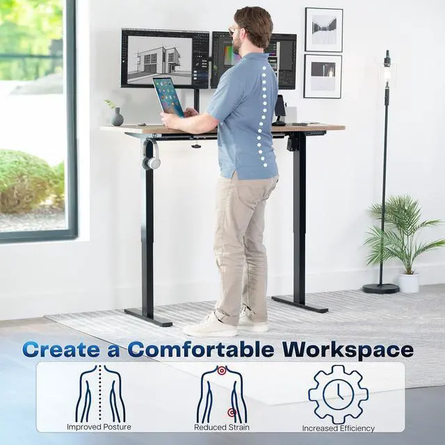 Alt view image 3 of 7 - VIVO Electric 55 x 28 Stand Up Desk, Reclaimed Wood Table Top, Black Frame