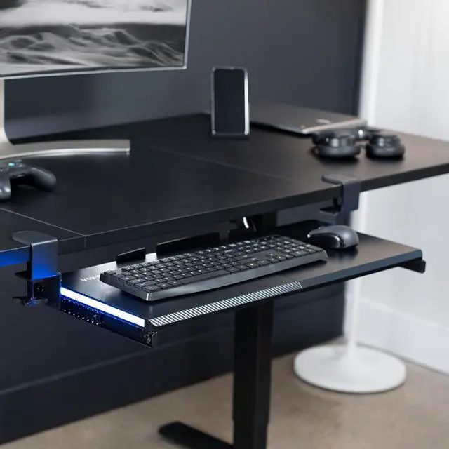 Alt view image 2 of 7 - VIVO Black Clamp-on Under Desk Gaming Split Keyboard Tray with RGB Lights