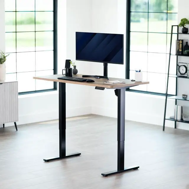 Alt view image 2 of 7 - VIVO Electric 55 x 28 Stand Up Desk, Reclaimed Wood Table Top, Black Frame