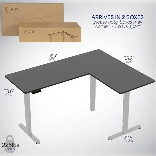 Alt view image 6 of 7 - VIVO Black / Gray Electric 63" x 55" Corner Standing Desk, L-Shaped Workstation