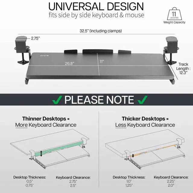 Alt view image 4 of 7 - VIVO Black Clamp-on Under Desk Gaming Split Keyboard Tray with RGB Lights