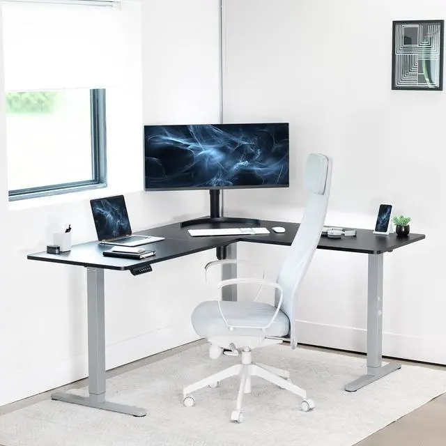 Alt view image 7 of 7 - VIVO Black / Gray Electric 63" x 55" Corner Standing Desk, L-Shaped Workstation