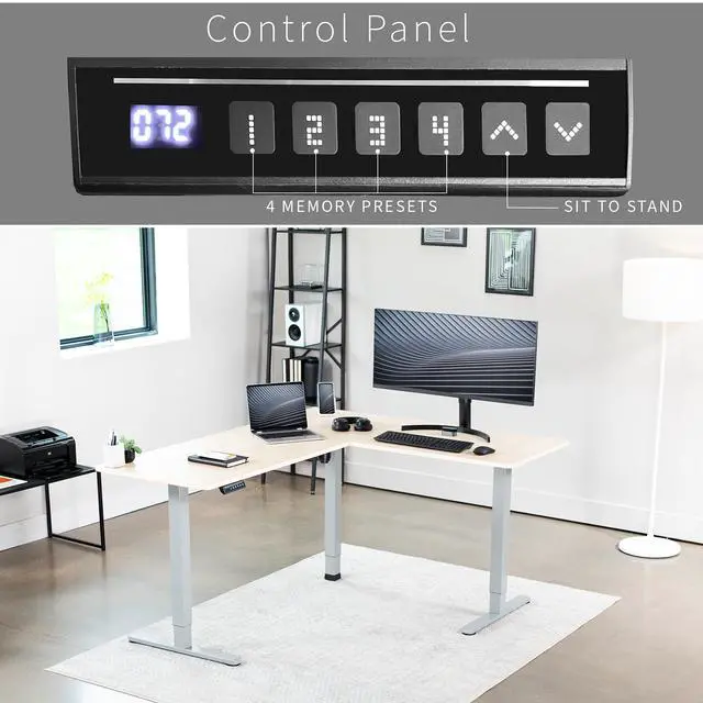 Alt view image 5 of 7 - VIVO Light Wood / Gray Electric 63" x 55" Corner Desk, L-Shaped Workstation