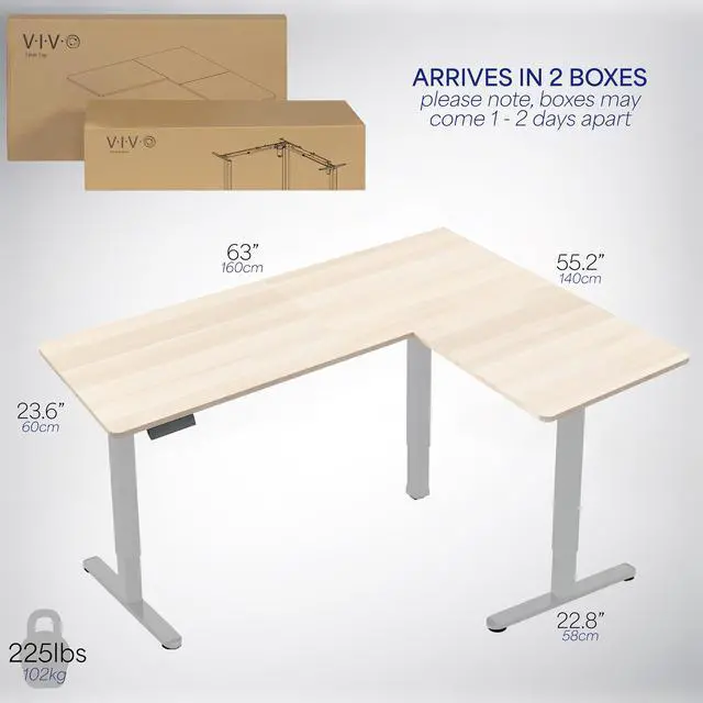 Alt view image 6 of 7 - VIVO Light Wood / Gray Electric 63" x 55" Corner Desk, L-Shaped Workstation