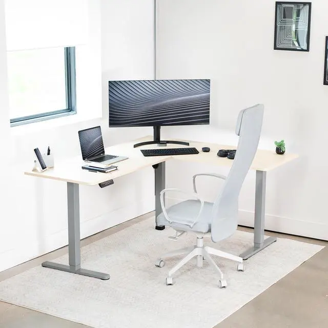 Alt view image 7 of 7 - VIVO Light Wood / Gray Electric 63" x 55" Corner Desk, L-Shaped Workstation