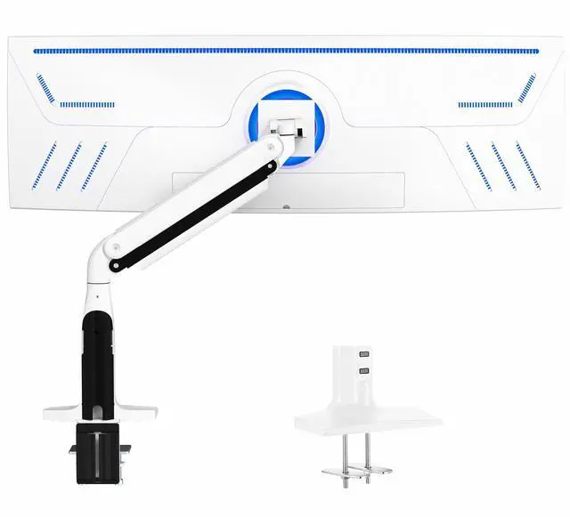 Main image of Single White Ultra Wide Monitor Pneumatic Spring Desk Mount, Max VESA 200x100