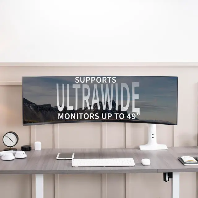 Alt view image 4 of 7 - Single White Ultra Wide Monitor Pneumatic Spring Desk Mount, Max VESA 200x100