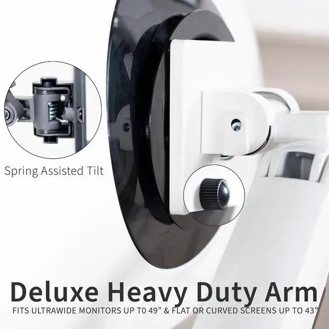 Alt view image 3 of 7 - Single White Ultra Wide Monitor Pneumatic Spring Desk Mount, Max VESA 200x100