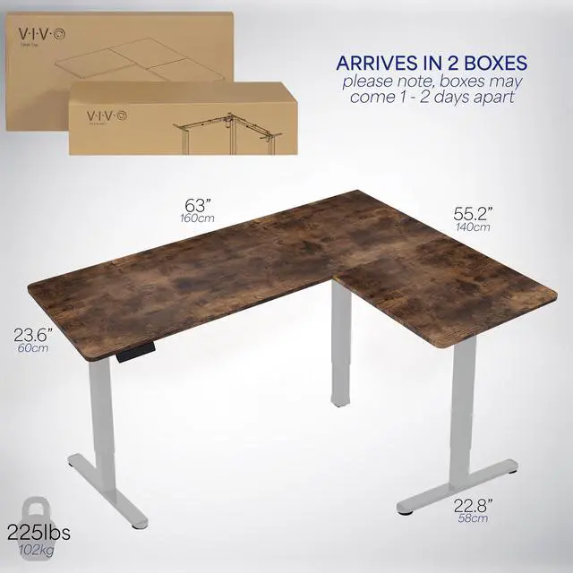Alt view image 6 of 7 - VIVO Vintage Brown / Gray Electric 63" x 55" Corner Desk, L-Shaped Workstation