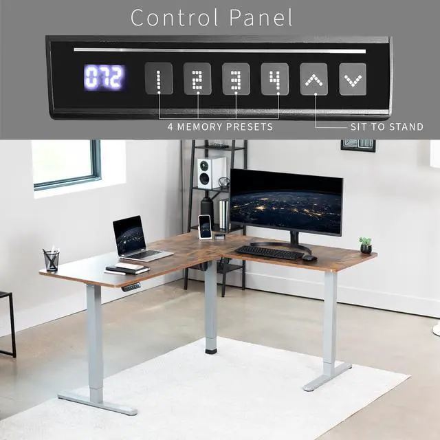 Alt view image 5 of 7 - VIVO Vintage Brown / Gray Electric 63" x 55" Corner Desk, L-Shaped Workstation