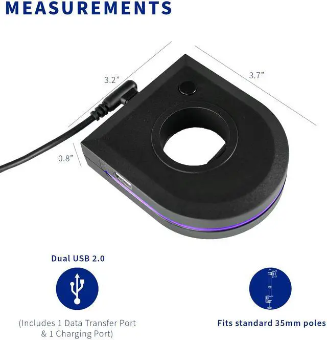 Alt view image 3 of 7 - VIVO Pole-Mounted RGB Stand Accessory with Dual USB-A Hub and Light Strip