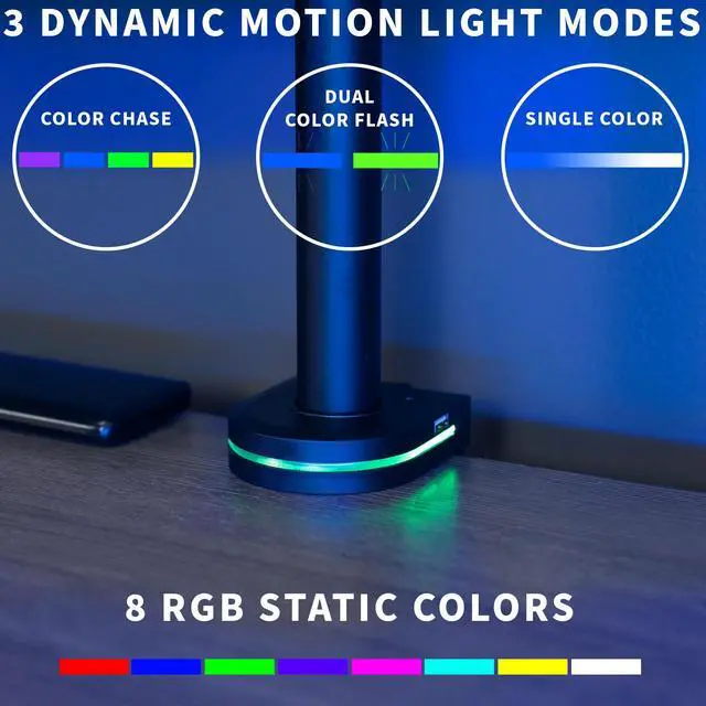 Alt view image 5 of 7 - VIVO Pole-Mounted RGB Stand Accessory with Dual USB-A Hub and Light Strip