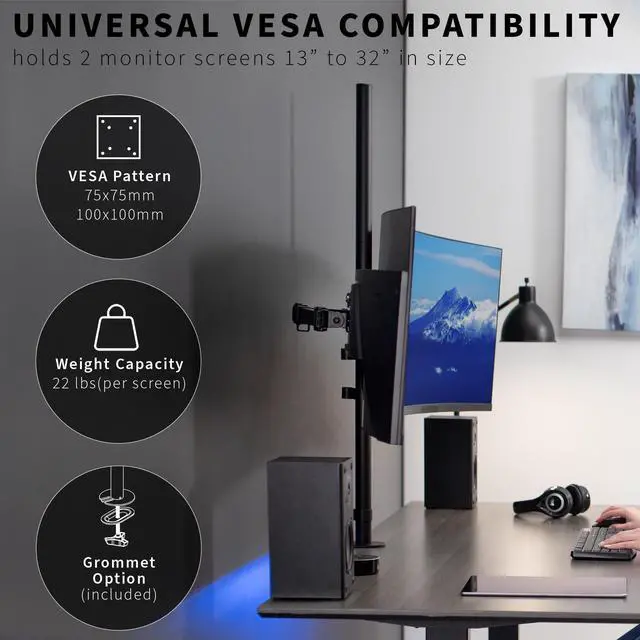 Alt view image 4 of 7 - VIVO Dual Monitor Desk Mount Extra Tall Adjustable Stand for up to 32" Screens