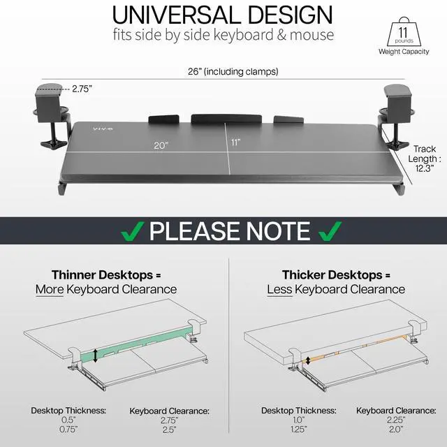 Alt view image 4 of 7 - VIVO White Small Clamp-on Computer Keyboard and Mouse Under Desk Slider Tray